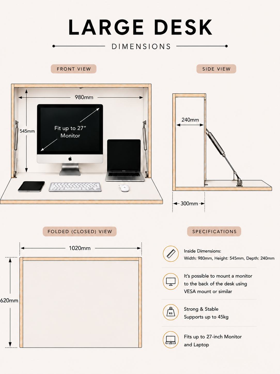 LARGE OFFICE DESK• Stone Grey