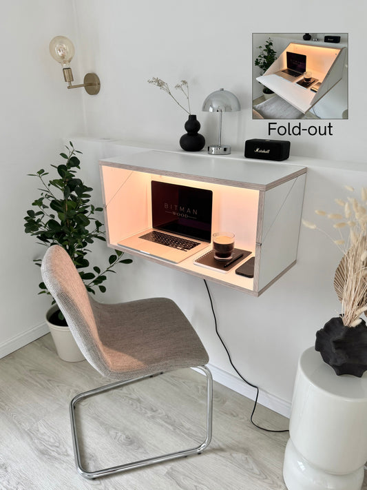 FLOATING SHELF DESK• White Hidden Wall Mounted Home Office Fold Down Space Saving Workstation
