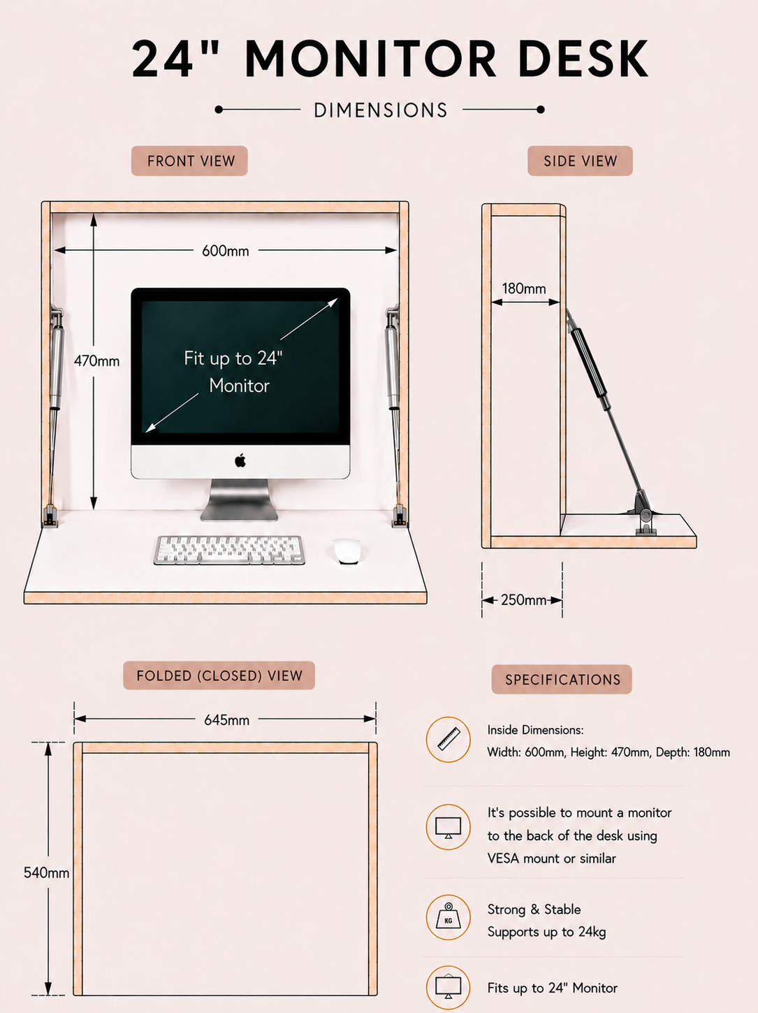 24” MONITOR DESK• Premium White