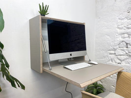 24" MONITOR DESK• Stone Grey Folding Space Saving Secretary Home Office Table