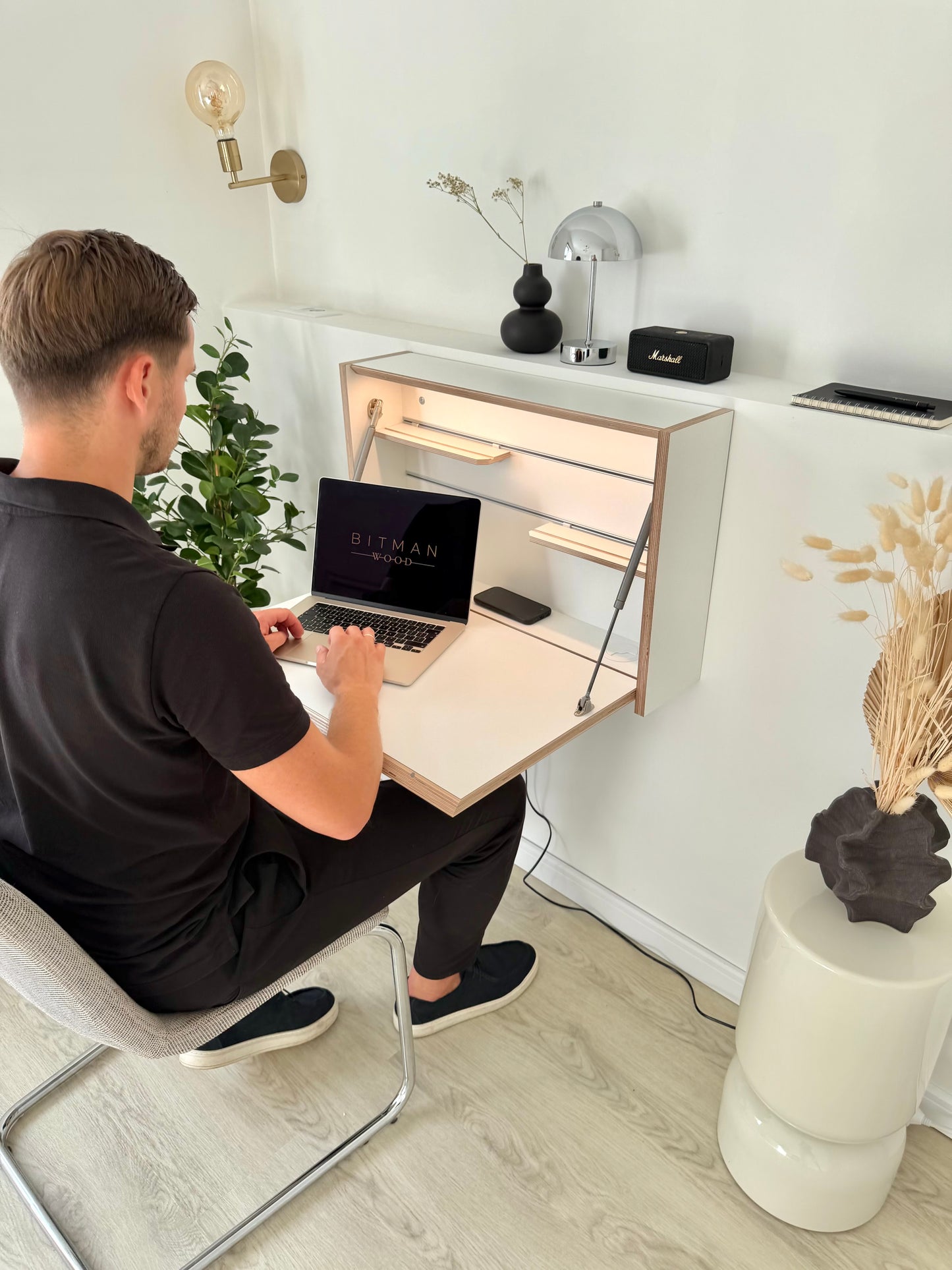 ORIGINAL FOLDING DESK• White Wall Mounted Home Office Floating Fold Down Space Saving Workstation
