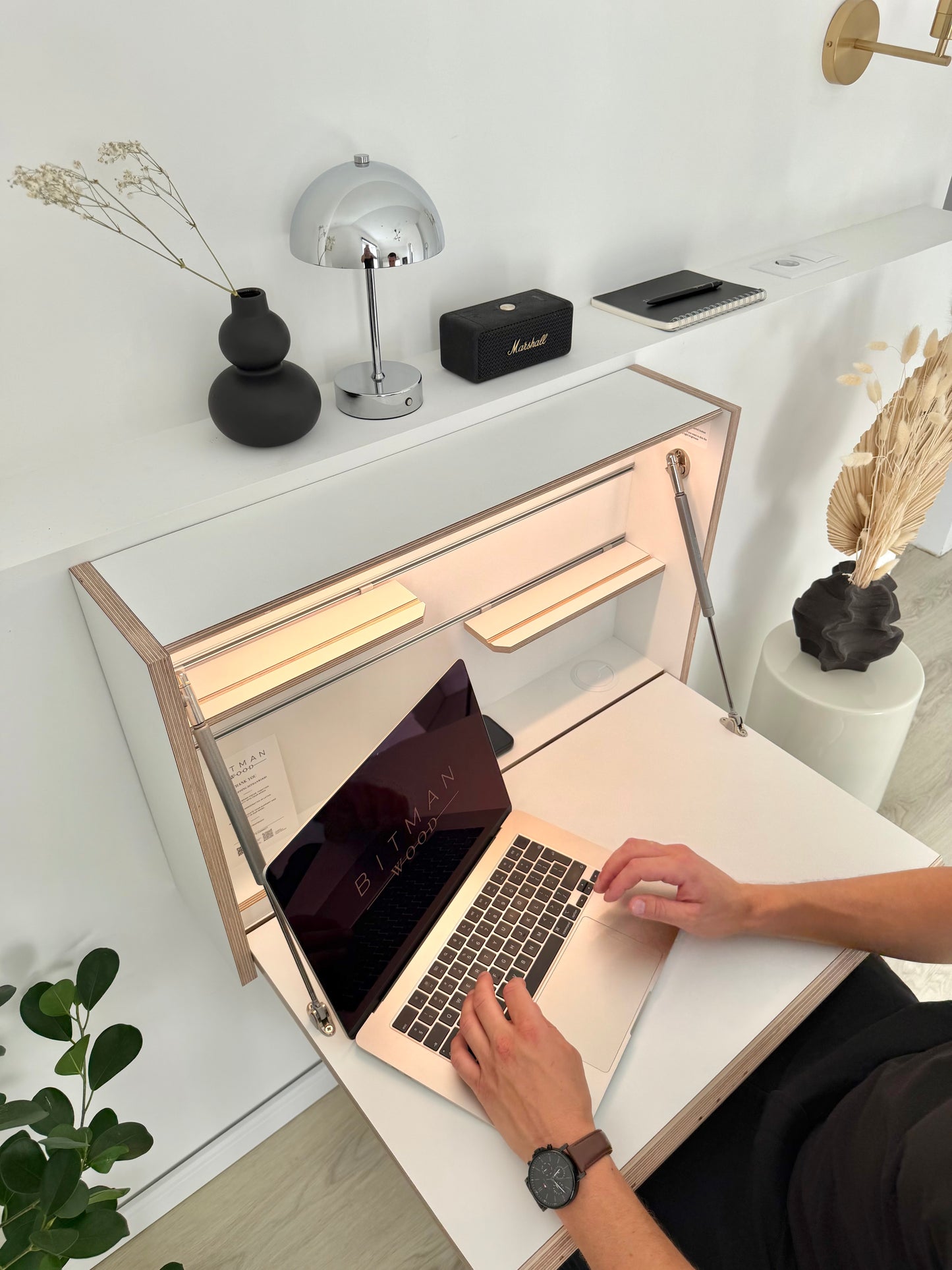 ORIGINAL FOLDING DESK• White Wall Mounted Home Office Floating Fold Down Space Saving Workstation