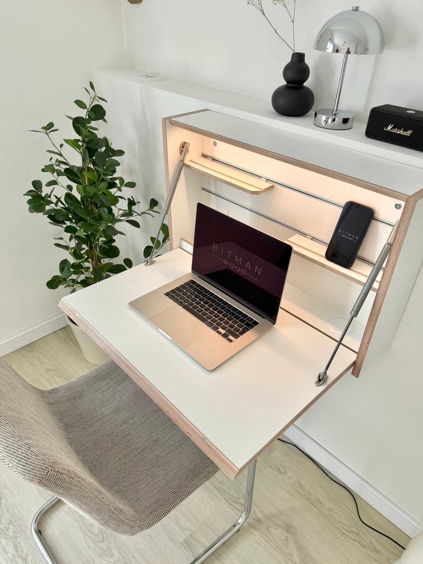 ORIGINAL FOLDING DESK• White Wall Mounted Home Office Floating Fold Down Space Saving Workstation
