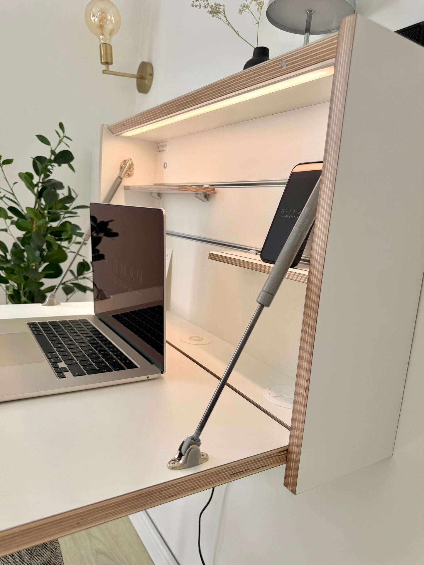 ORIGINAL FOLDING DESK• White Wall Mounted Home Office Floating Fold Down Space Saving Workstation