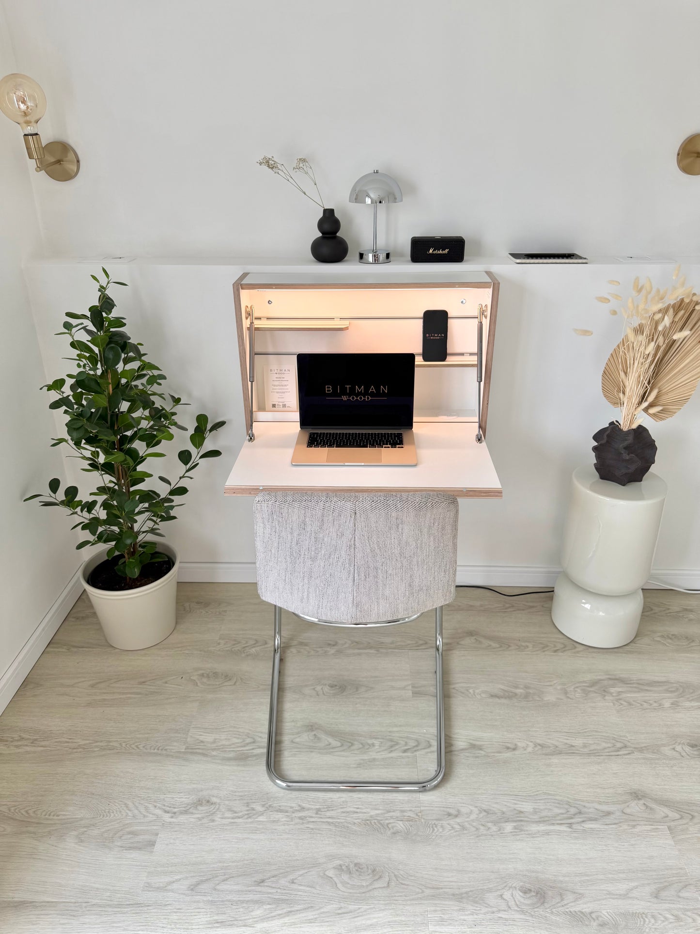 ORIGINAL FOLDING DESK• White Wall Mounted Home Office Floating Fold Down Space Saving Workstation