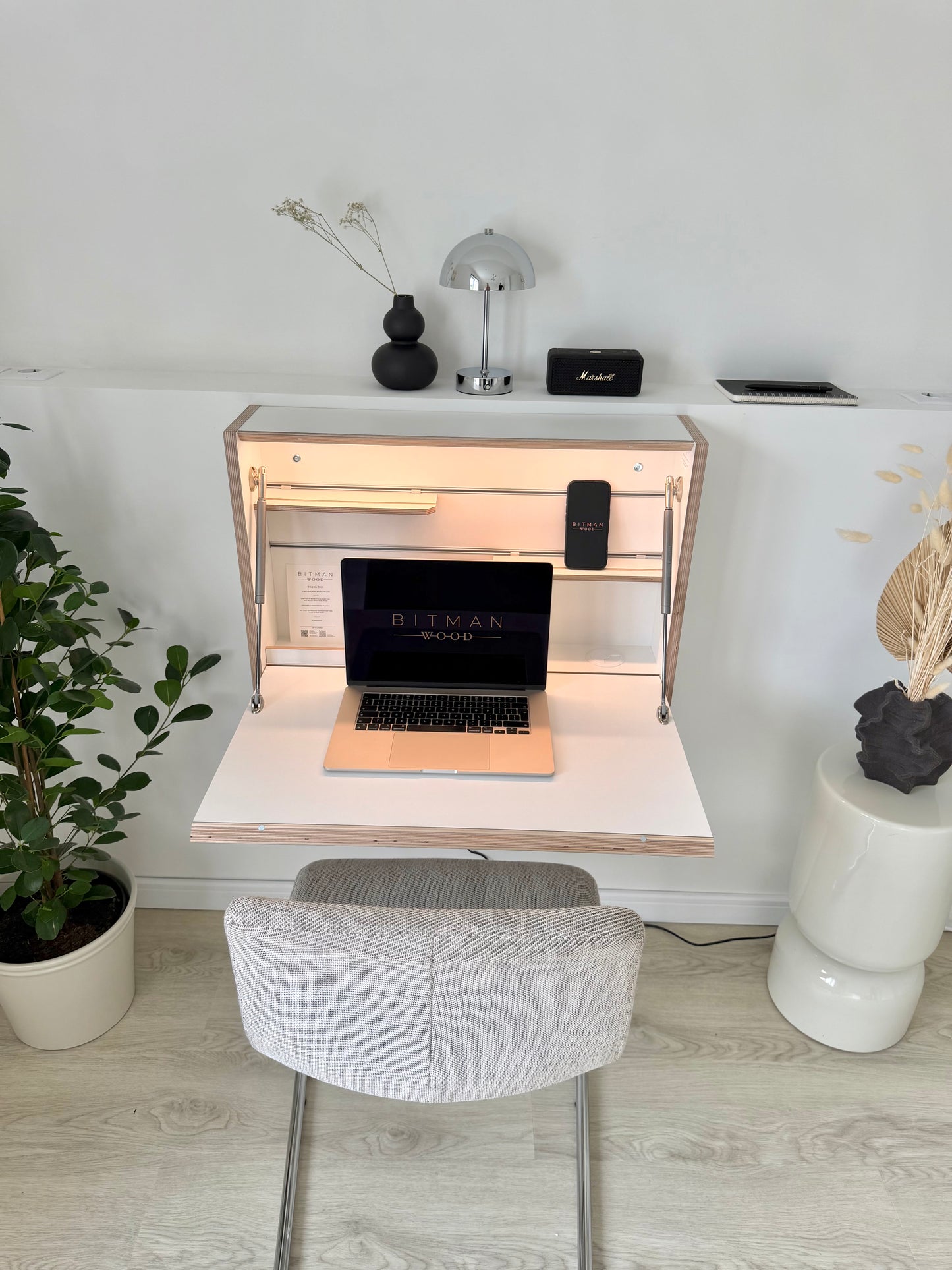 ORIGINAL FOLDING DESK• White Wall Mounted Home Office Floating Fold Down Space Saving Workstation