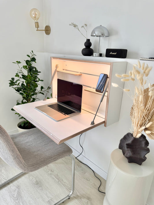 ORIGINAL FOLDING DESK• White Wall Mounted Home Office Floating Fold Down Space Saving Workstation