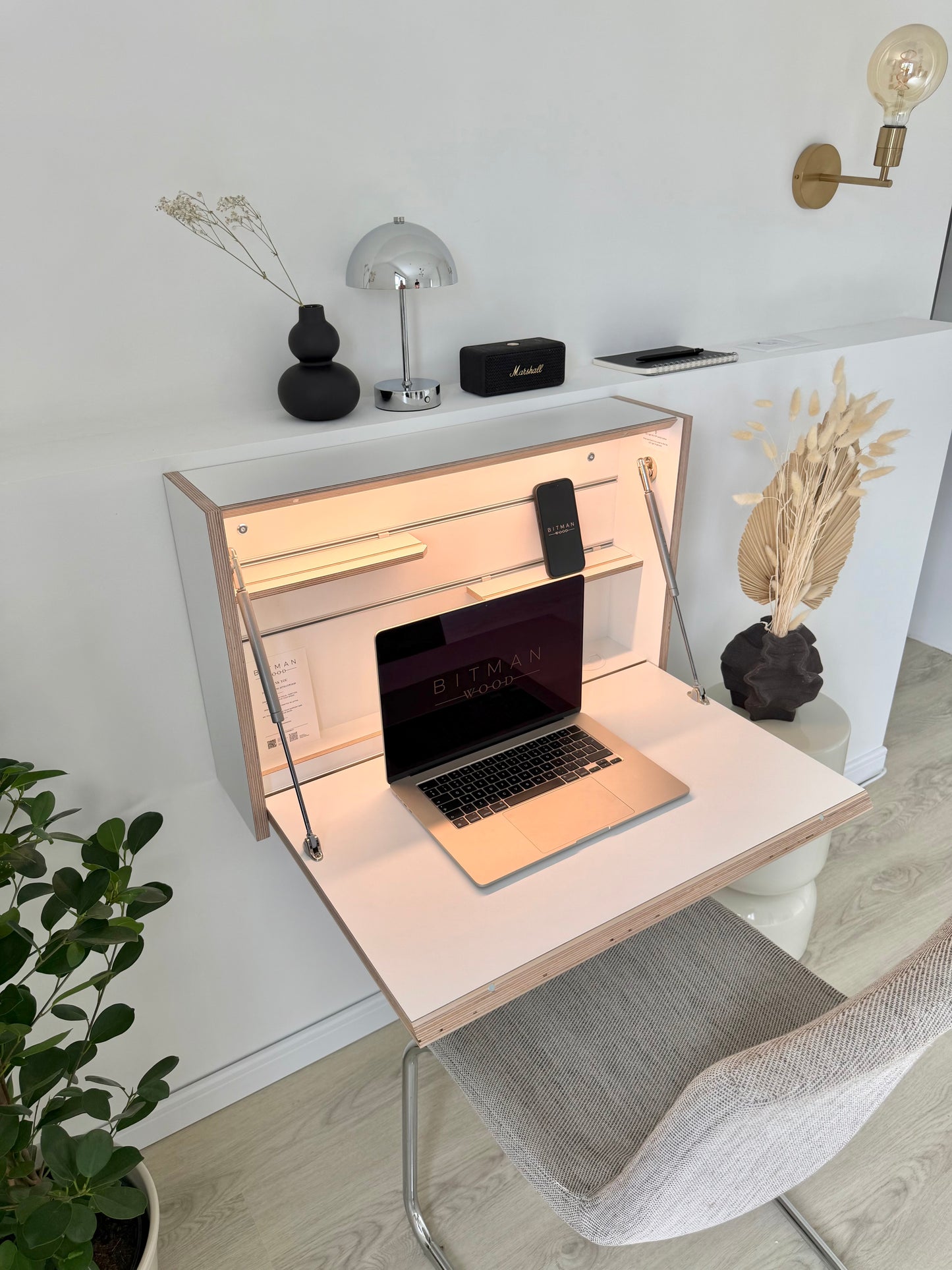 ORIGINAL FOLDING DESK• White Wall Mounted Home Office Floating Fold Down Space Saving Workstation