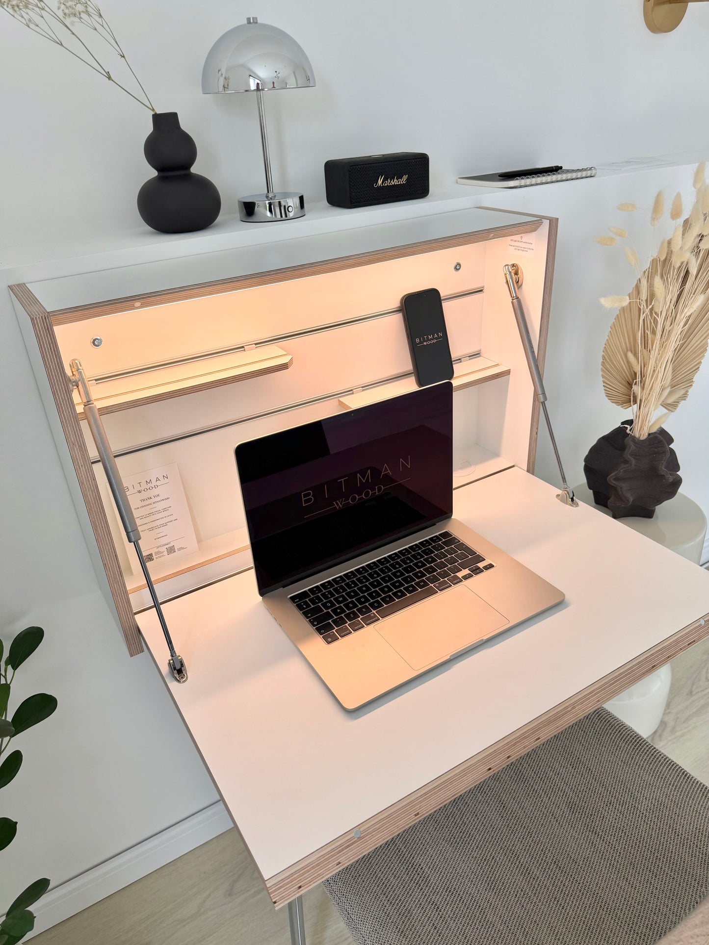 ORIGINAL FOLDING DESK• White Wall Mounted Home Office Floating Fold Down Space Saving Workstation