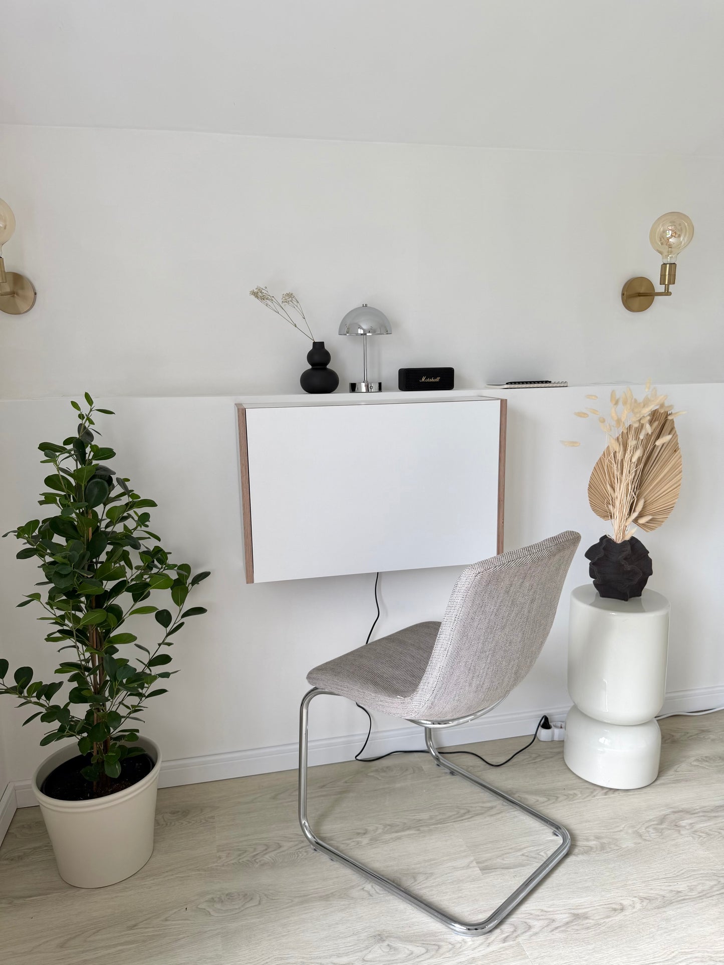 ORIGINAL FOLDING DESK• White Wall Mounted Home Office Floating Fold Down Space Saving Workstation