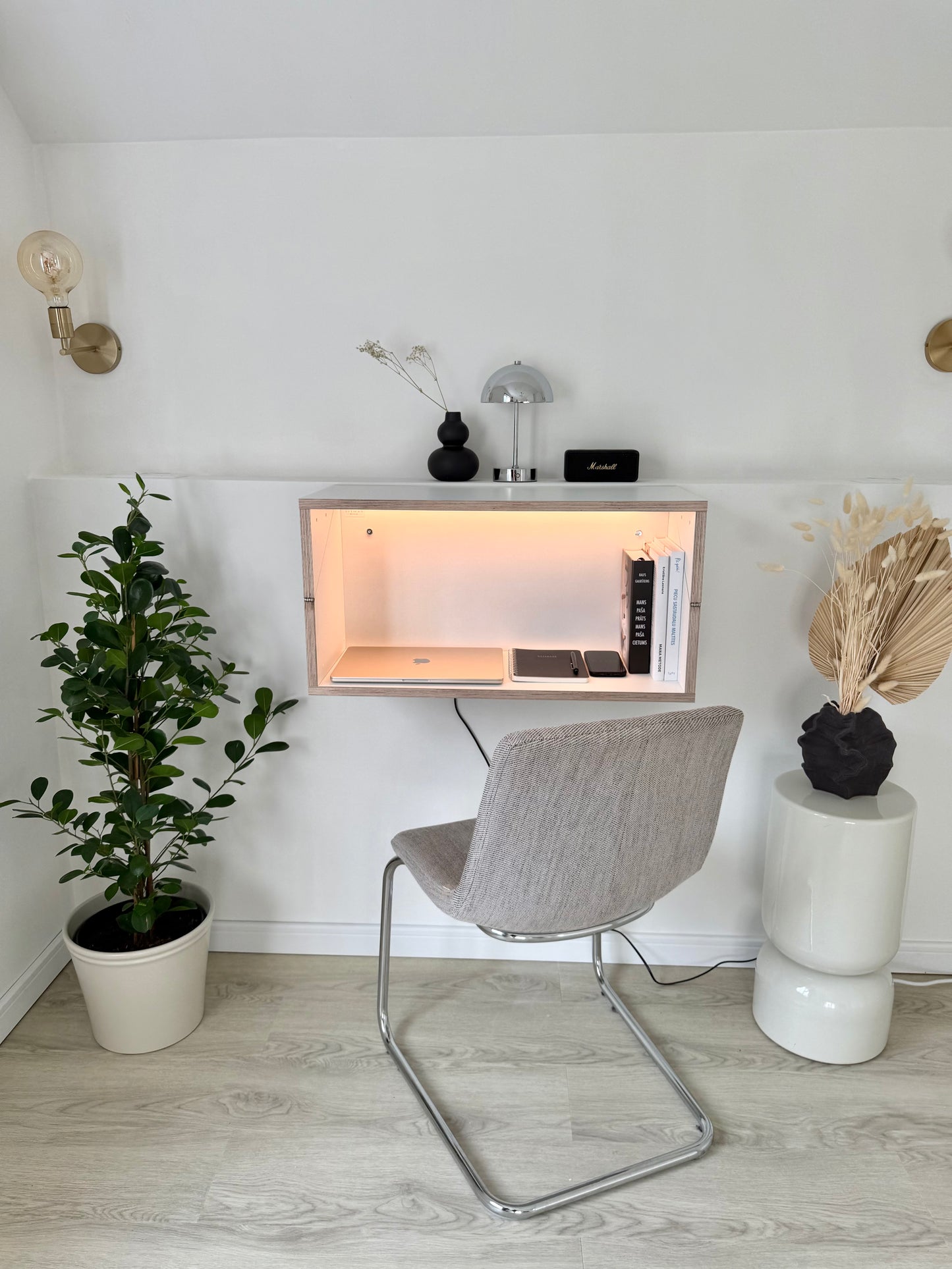 FLOATING SHELF DESK• White Hidden Wall Mounted Home Office Fold Down Space Saving Workstation