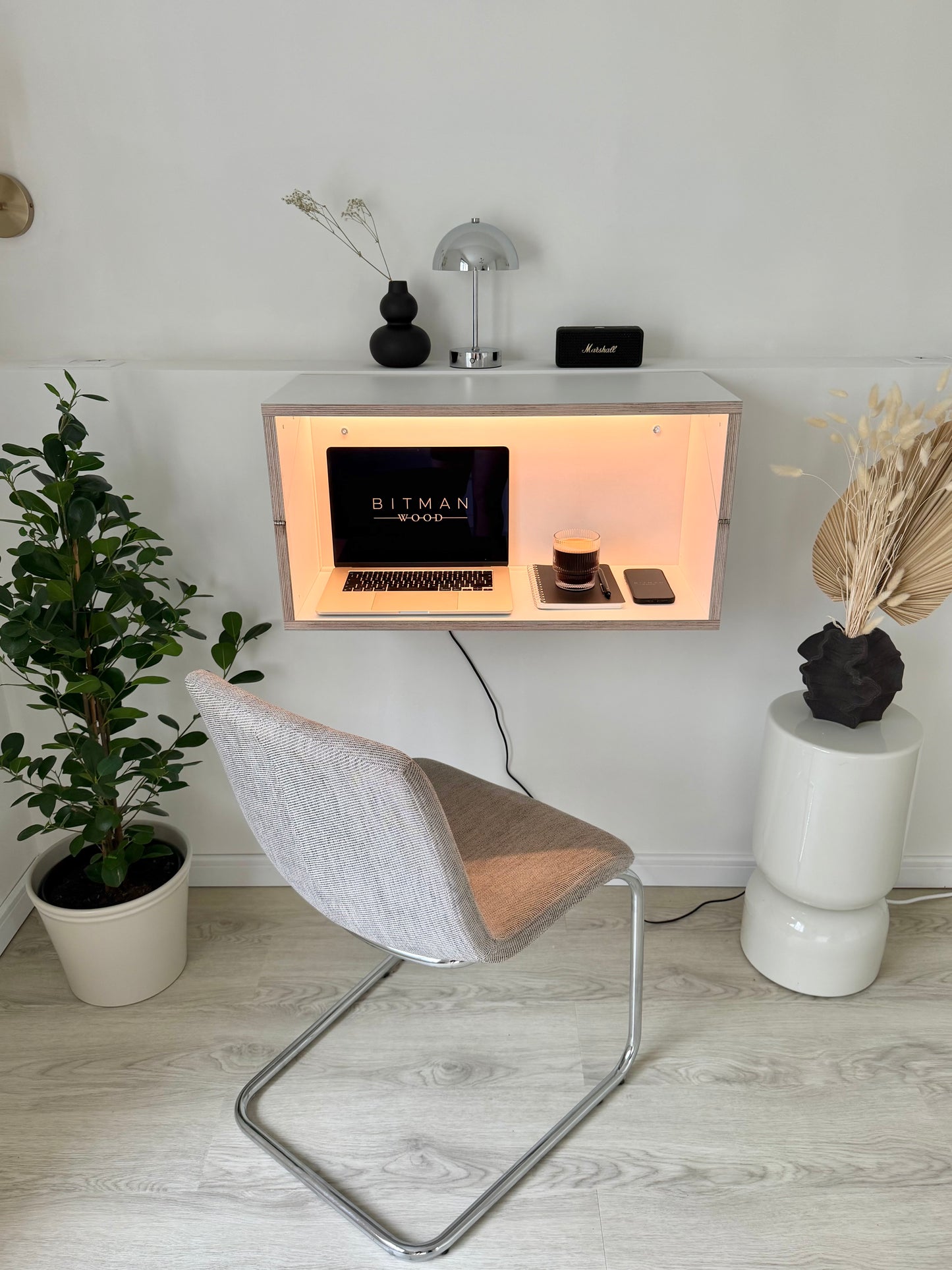 FLOATING SHELF DESK• White Hidden Wall Mounted Home Office Fold Down Space Saving Workstation