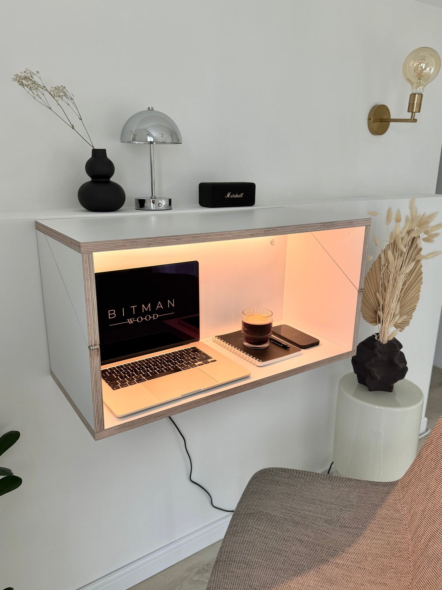 FLOATING SHELF DESK• White Hidden Wall Mounted Home Office Fold Down Space Saving Workstation