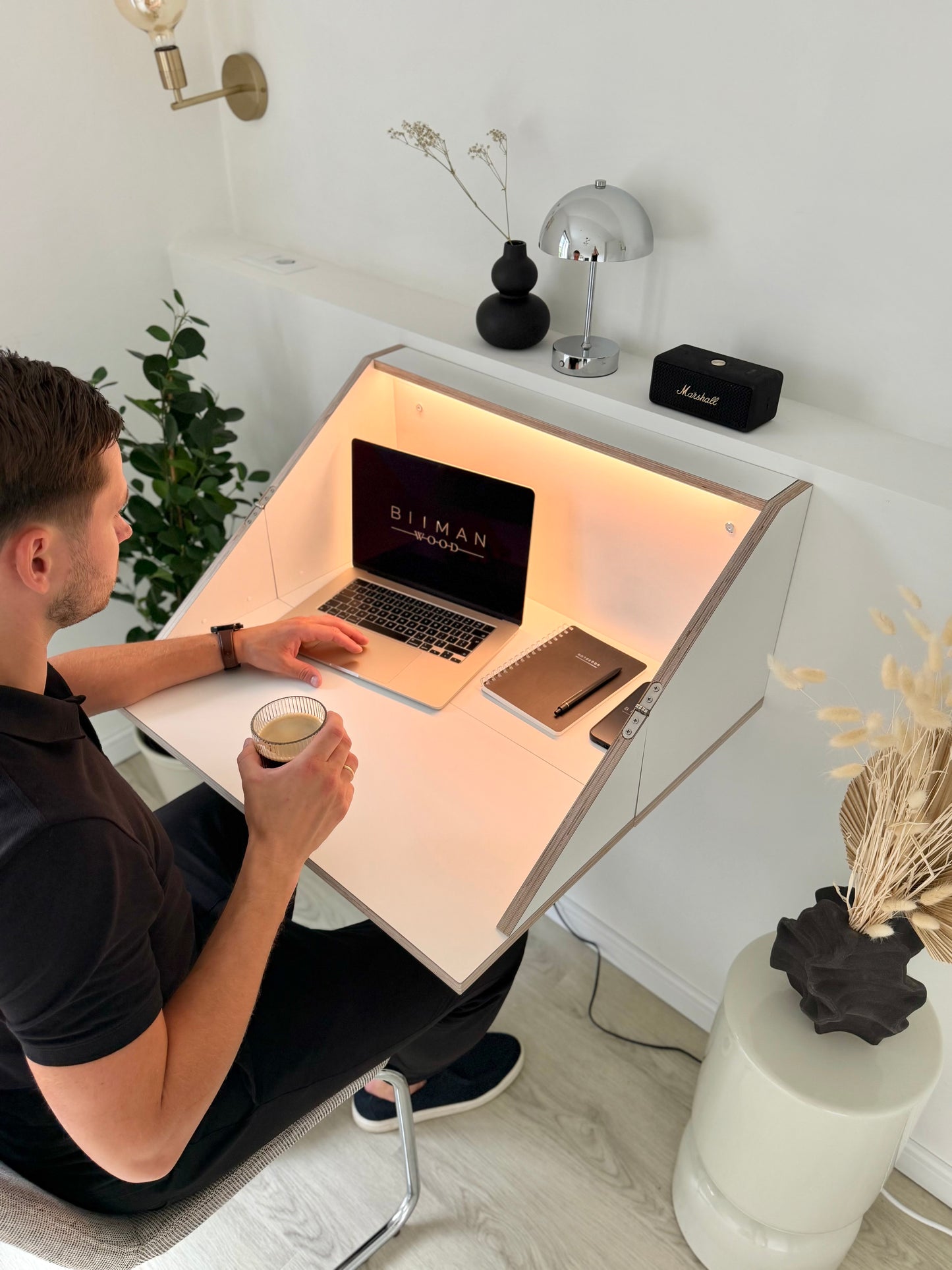 FLOATING SHELF DESK• White Hidden Wall Mounted Home Office Fold Down Space Saving Workstation