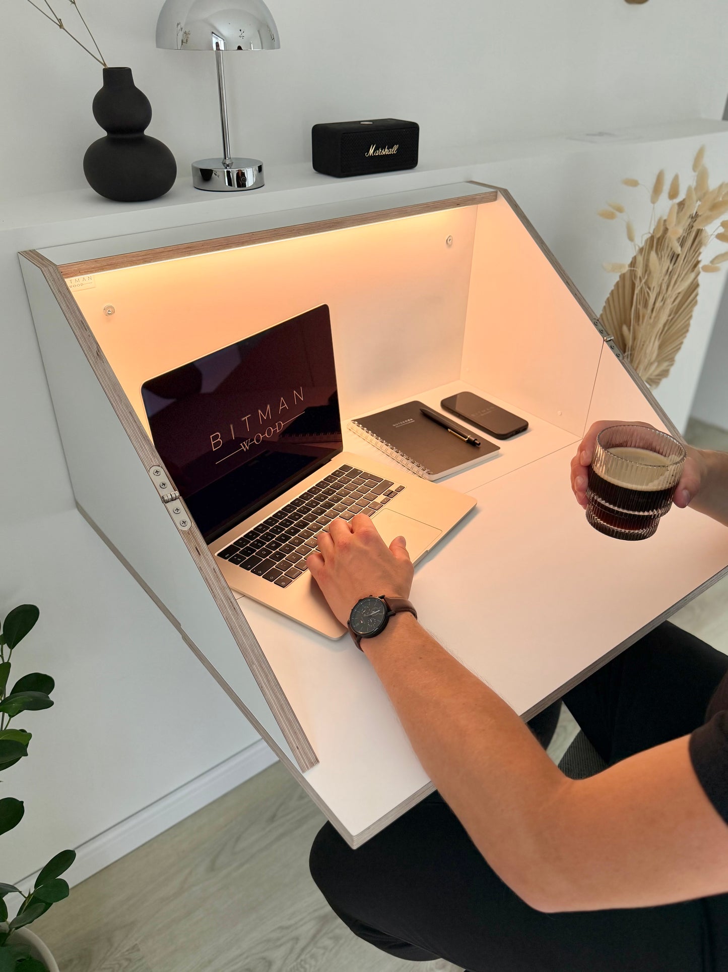 FLOATING SHELF DESK• White Hidden Wall Mounted Home Office Fold Down Space Saving Workstation