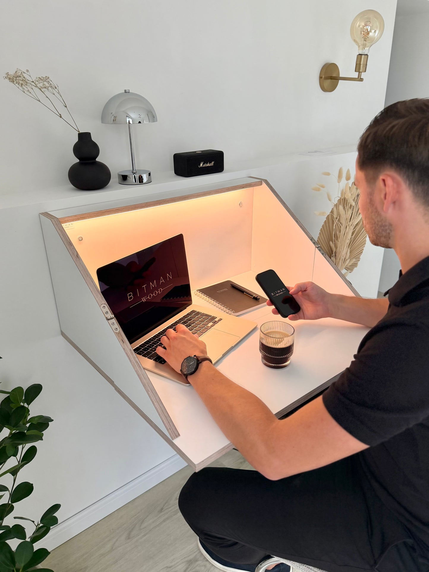 FLOATING SHELF DESK• White Hidden Wall Mounted Home Office Fold Down Space Saving Workstation