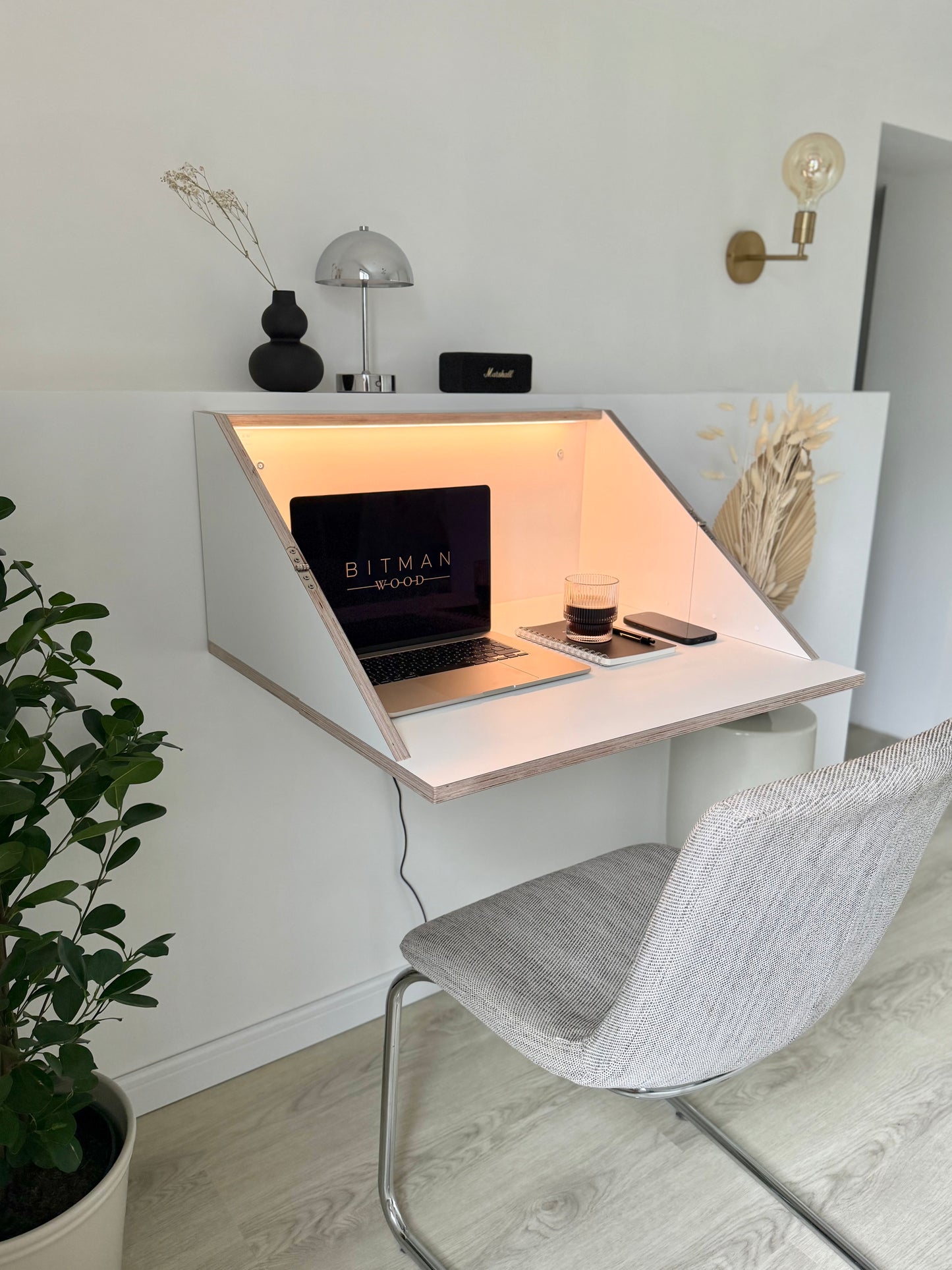 FLOATING SHELF DESK• White Hidden Wall Mounted Home Office Fold Down Space Saving Workstation