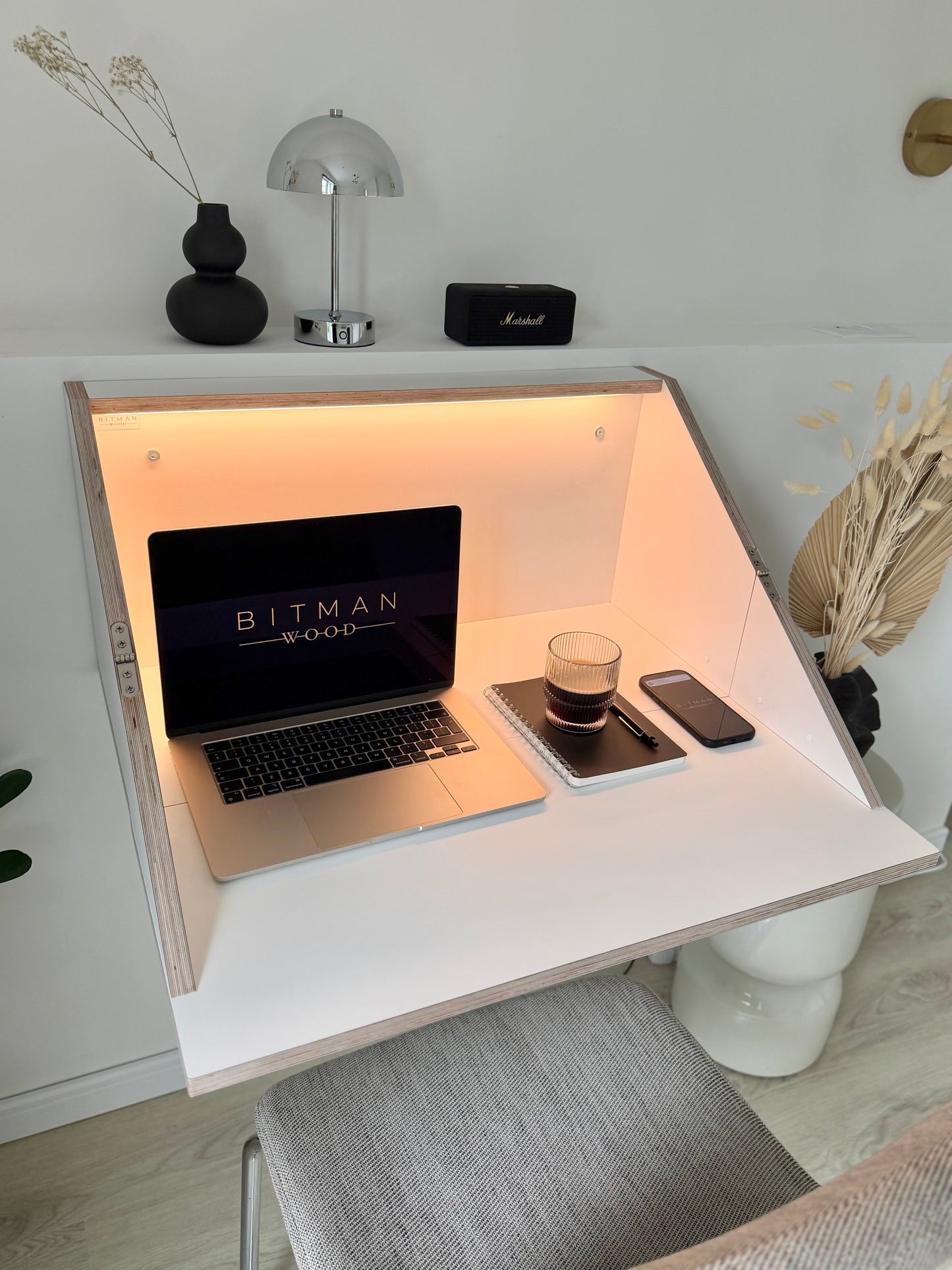 FLOATING SHELF DESK• White Hidden Wall Mounted Home Office Fold Down Space Saving Workstation