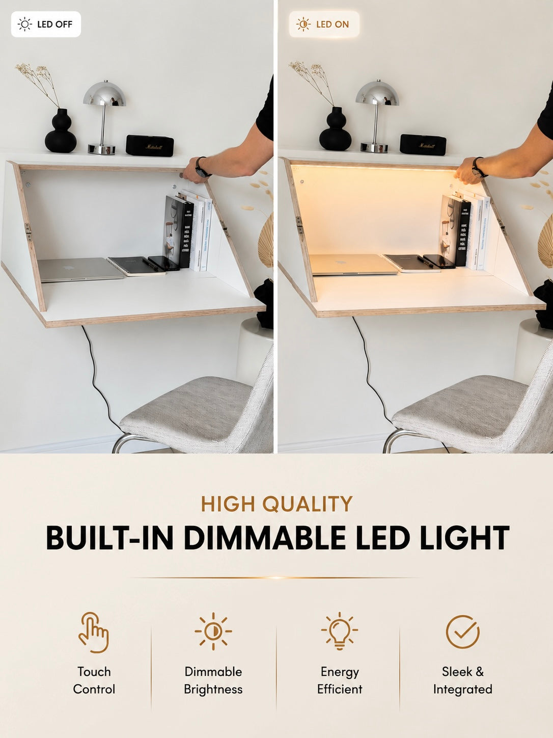 FLOATING SHELF DESK• White Hidden Wall Mounted Home Office Fold Down Space Saving Workstation