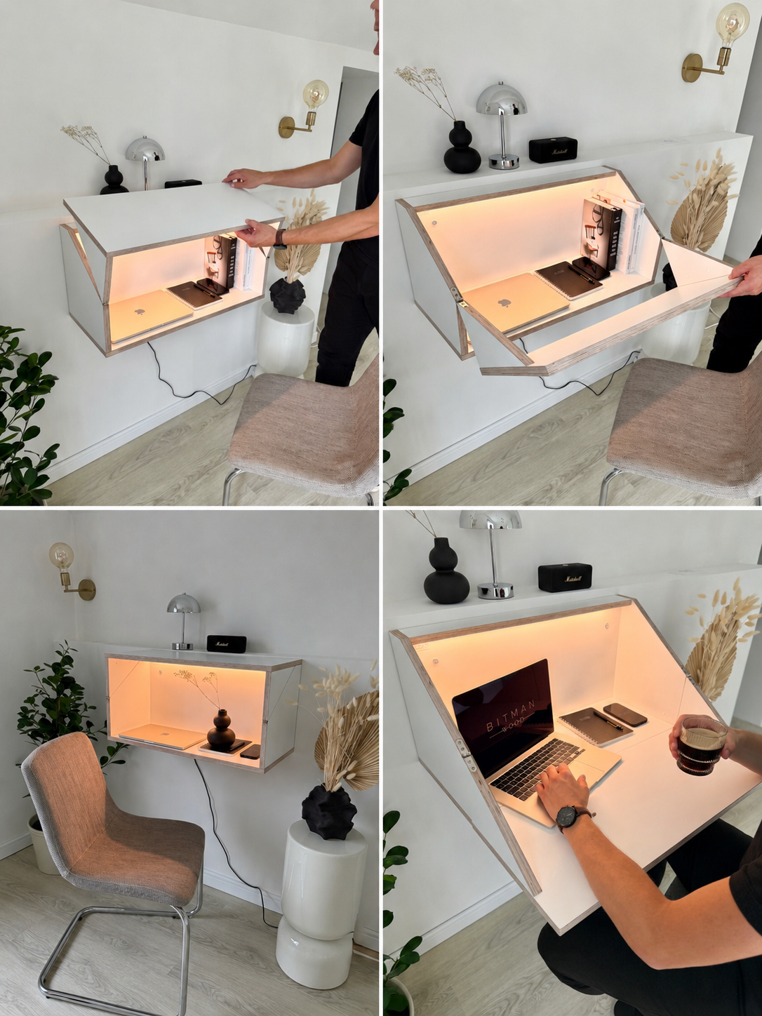 FLOATING SHELF DESK• White Hidden Wall Mounted Home Office Fold Down Space Saving Workstation