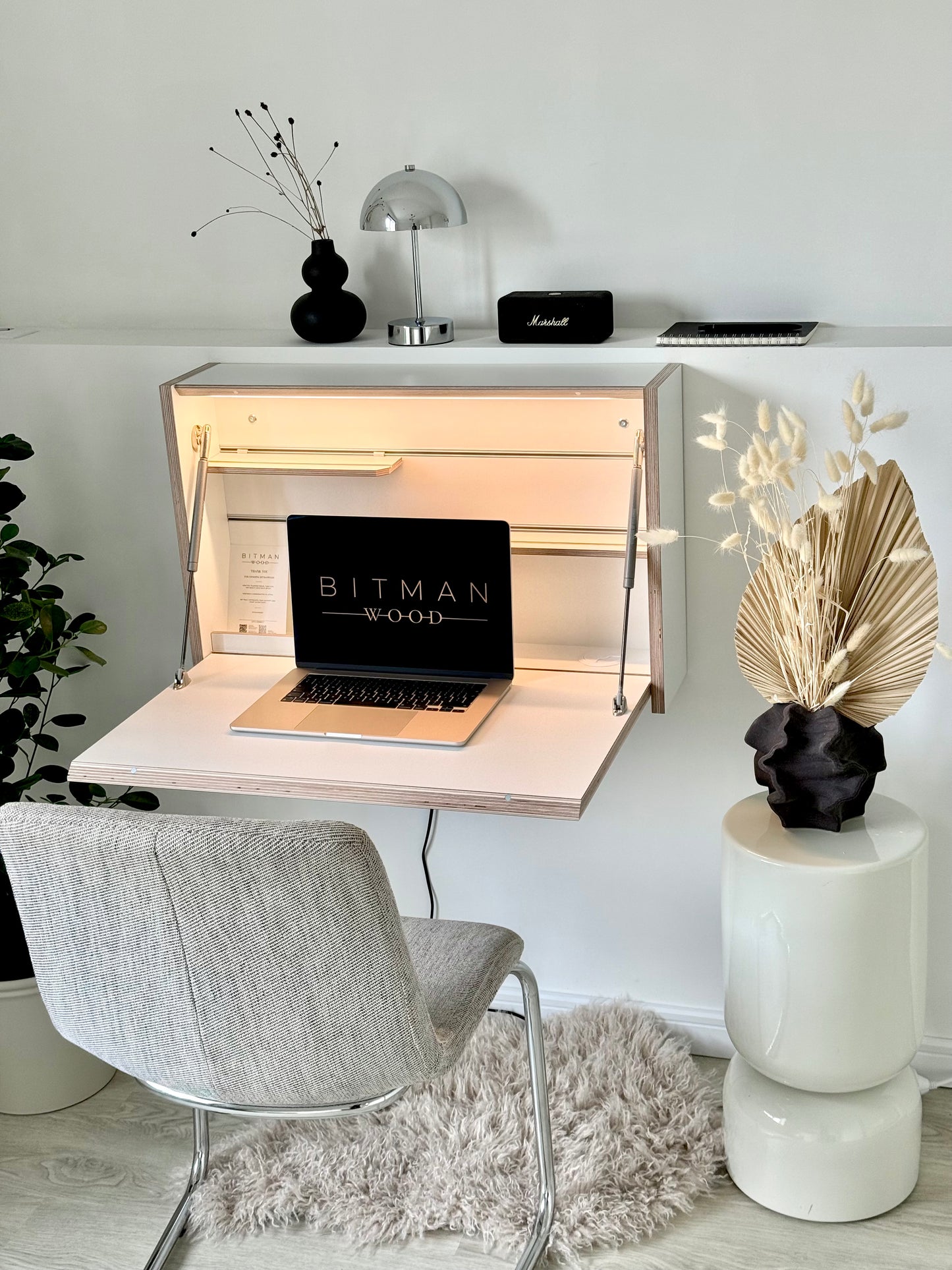 ORIGINAL FOLDING DESK• White Wall Mounted Home Office Space Saving Table With Led Light