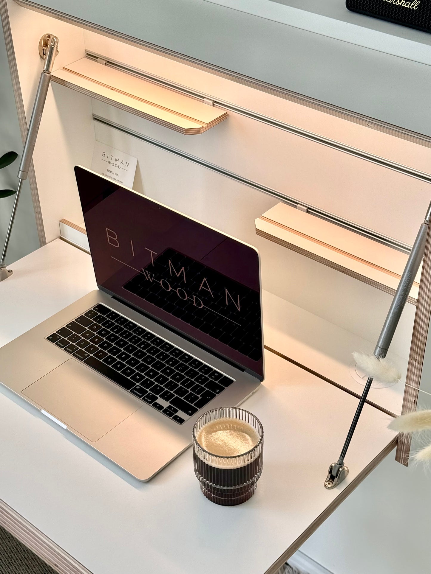ORIGINAL FOLDING DESK• White Wall Mounted Home Office Space Saving Table With Led Light
