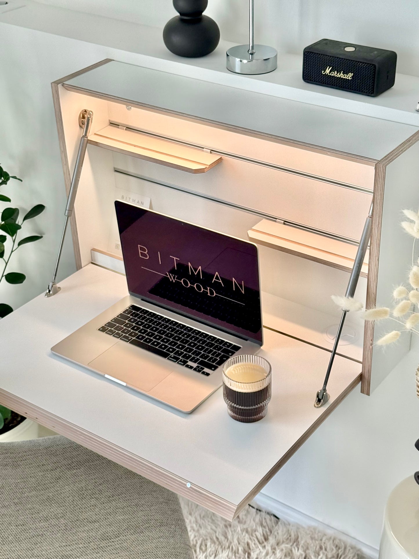ORIGINAL FOLDING DESK• White Wall Mounted Home Office Space Saving Table With Led Light