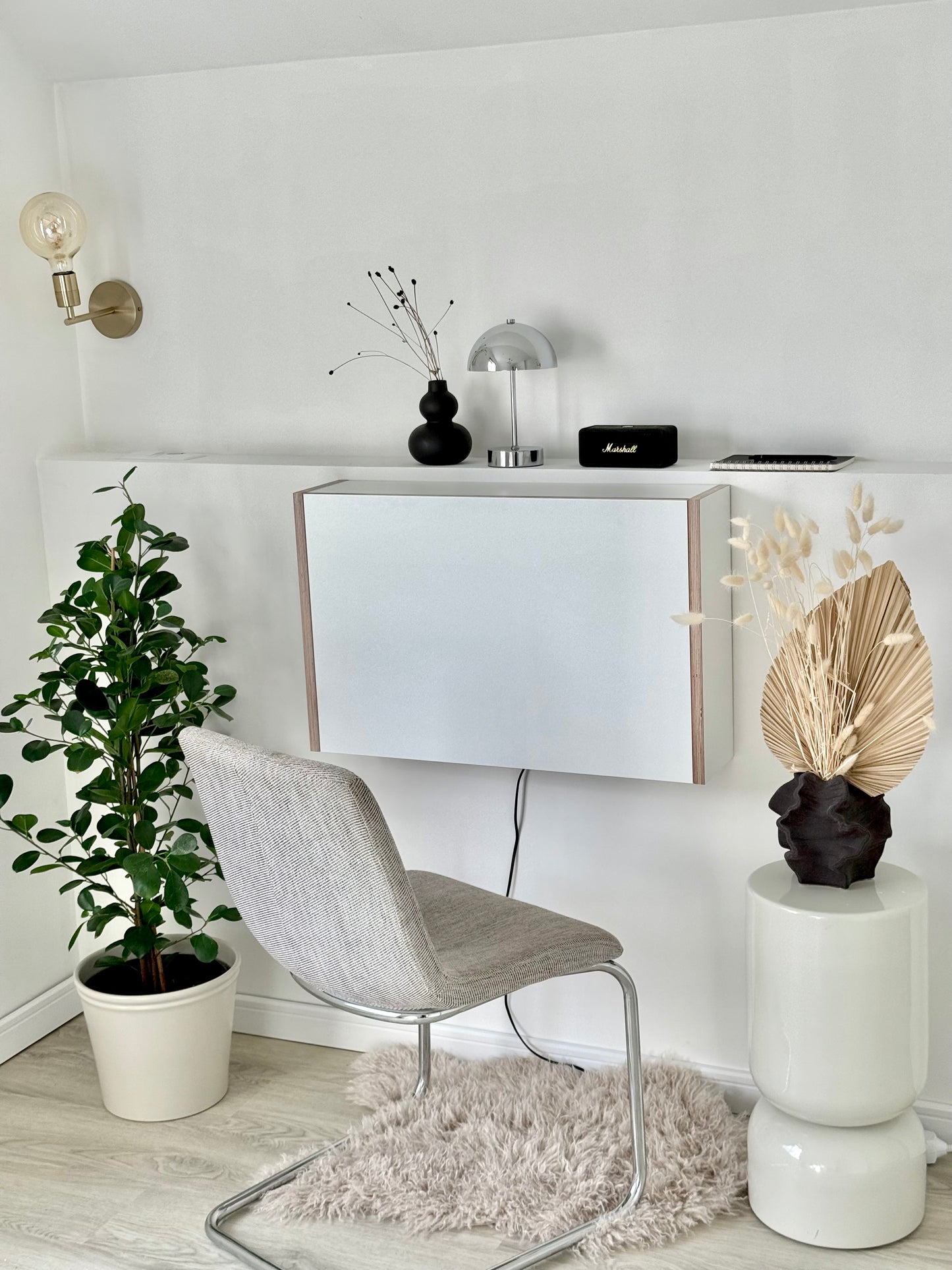 ORIGINAL FOLDING DESK• White Wall Mounted Home Office Space Saving Table With Led Light