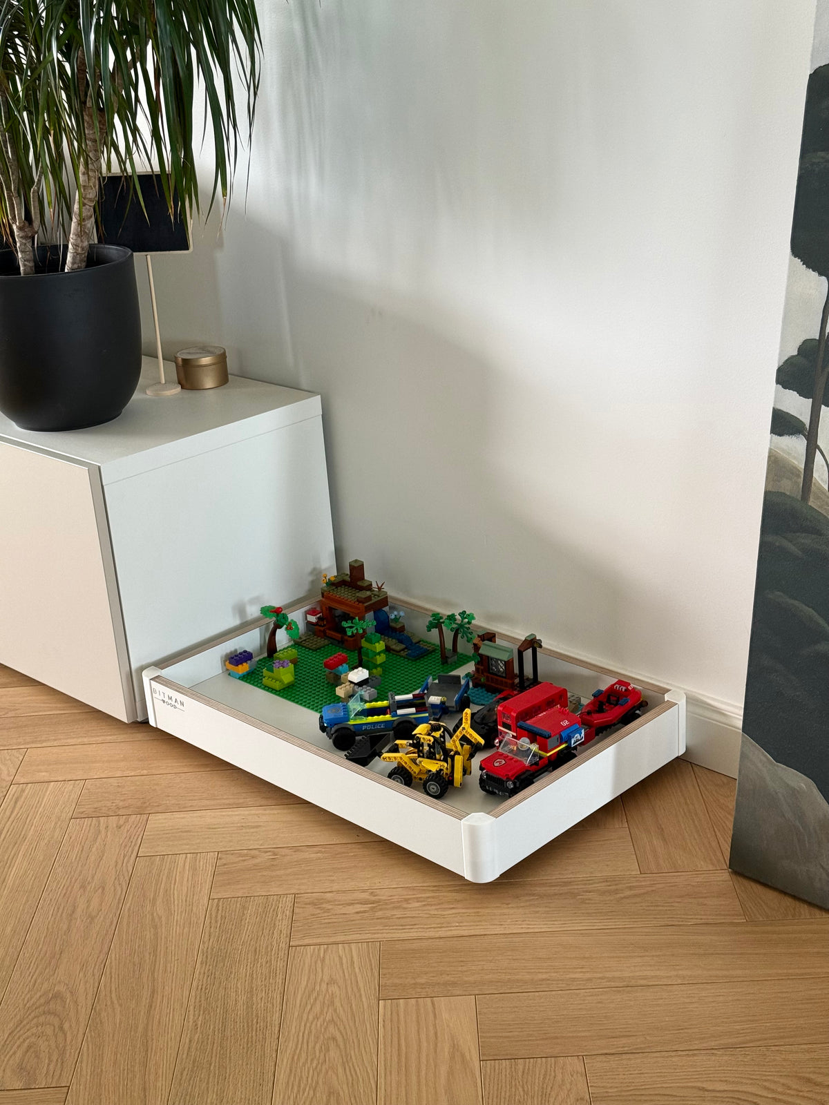 PLAY TRAY PLUS• Lego Toy Under Bed Storage Kids Room Gift Tray On Wheels Minimalist Rolling Table Montessori Kids Furniture