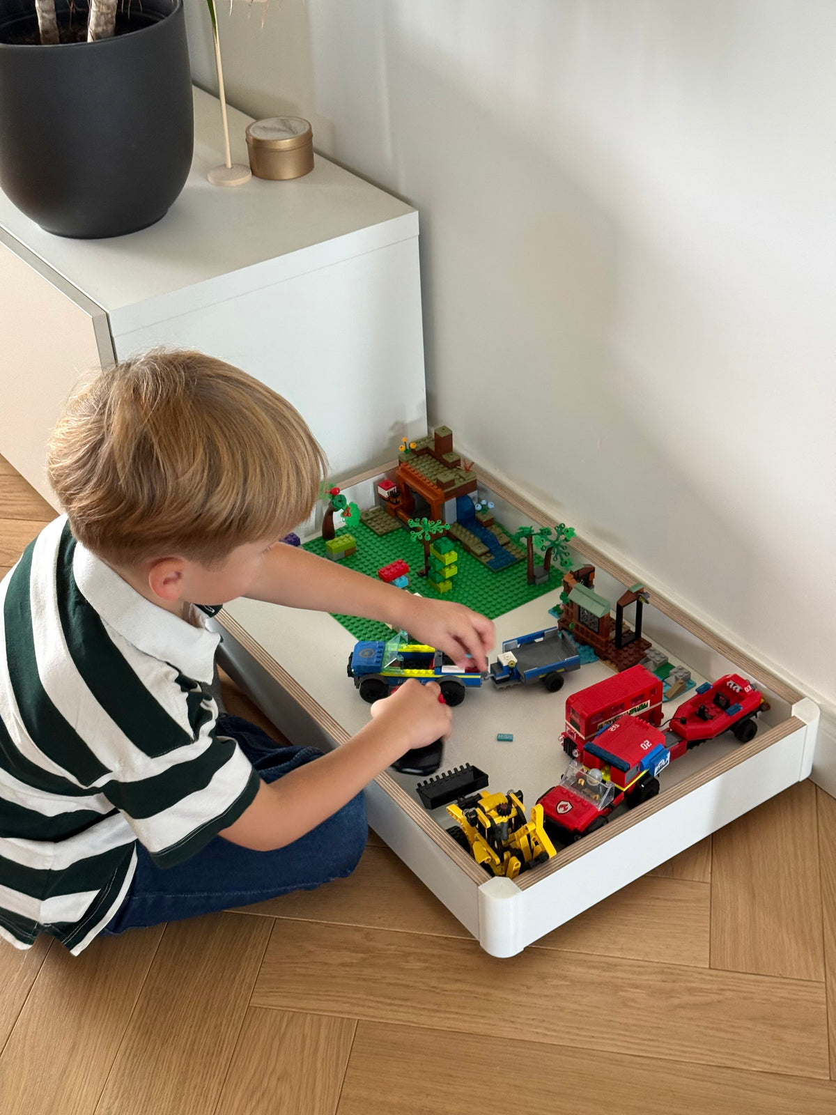 PLAY TRAY PLUS• Lego Toy Under Bed Storage Kids Room Gift Tray On Wheels Minimalist Rolling Table Montessori Kids Furniture