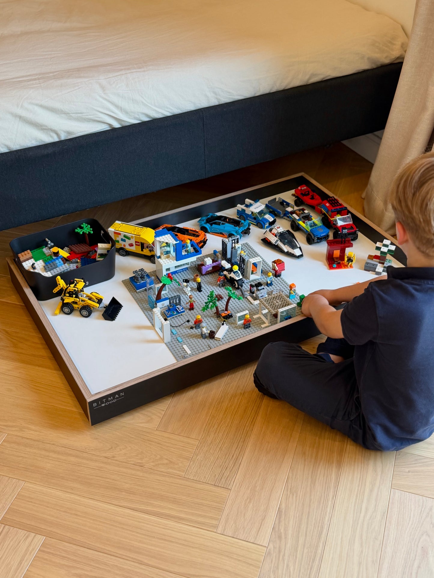 MOBILE PLAY TRAY• Lego Toy Under Bed Storage Tray On Wheels Minimalist Rolling Play Table Montessori Gift For Kids Room Furniture