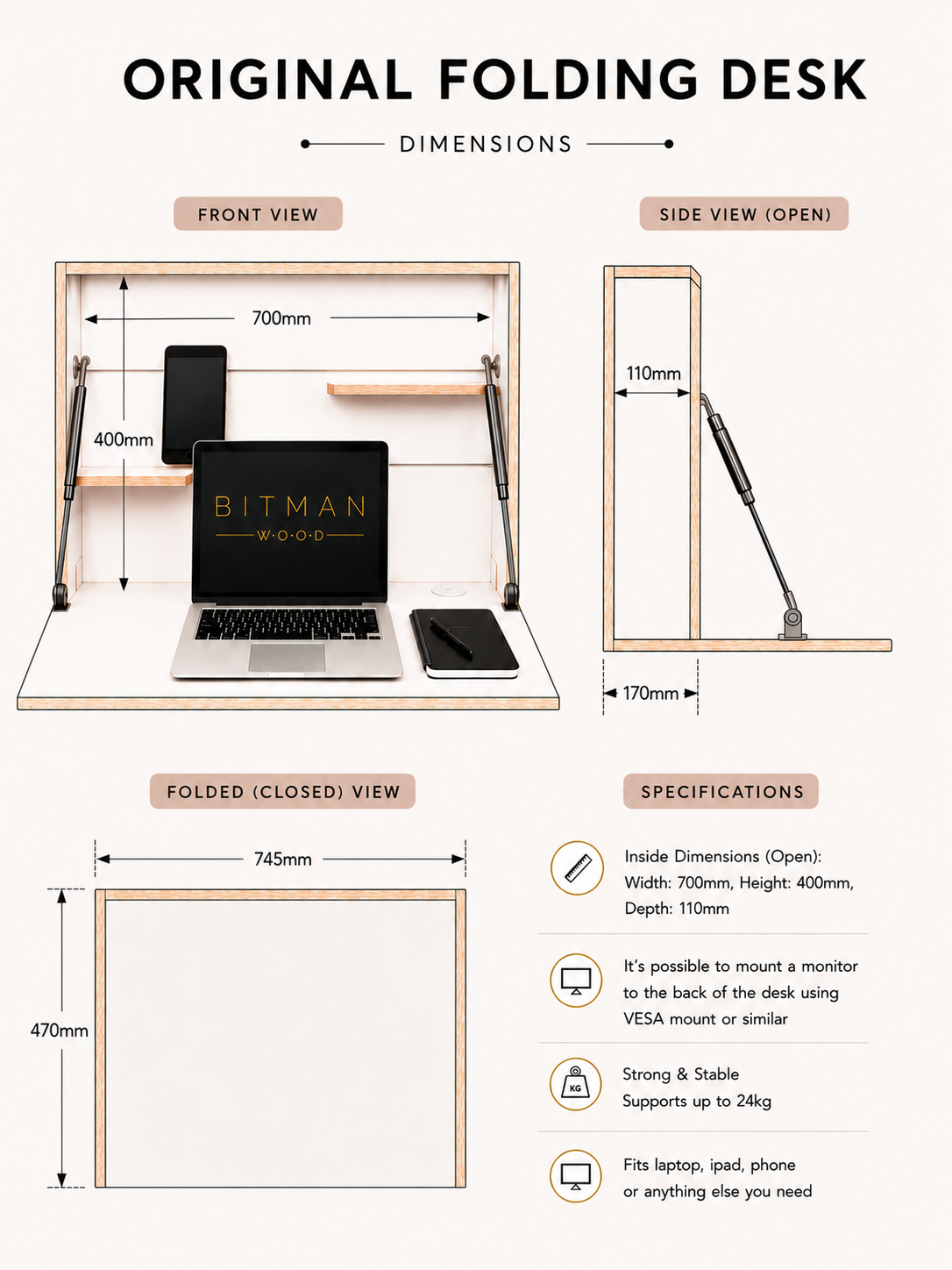 ORIGINAL FOLDING DESK• Premium White