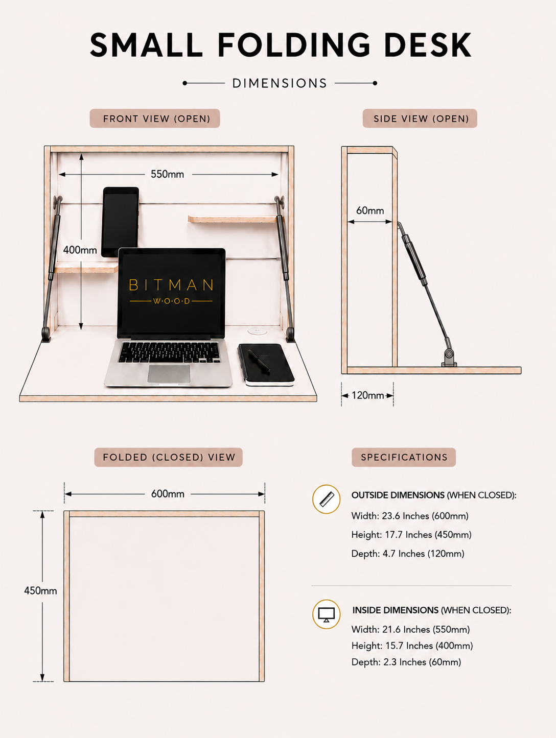 SMALL FOLDING DESK• Stone Grey